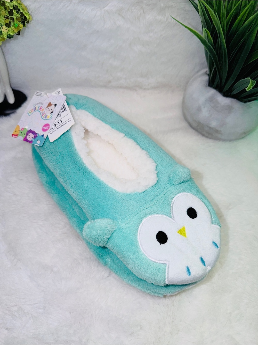 Adult Original Squashmallows Plush Owl Slippers - Aqua Size 9-11 🦉